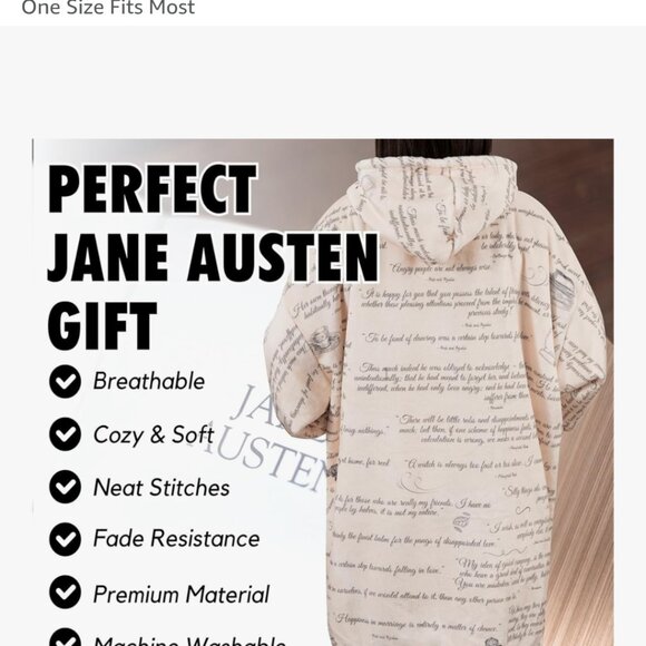 Jane Austen Hoodie Blanket, one size, NWT (packaged) - Picture 3 of 4
